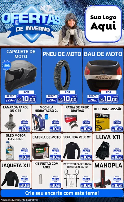 Modelo de Encarte para Encarte Grande com o tema Ofertas de Inverno para Moto peças