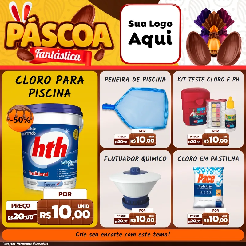 Modelo de Rede Social para Feed Facebook com o tema Páscoa Fantástica para Produtos para Piscina