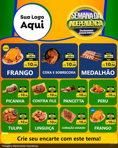 Modelo de Rede Social para Feed Instagram com o tema Semana da Independência Declaramos Preços Baixos para Assados