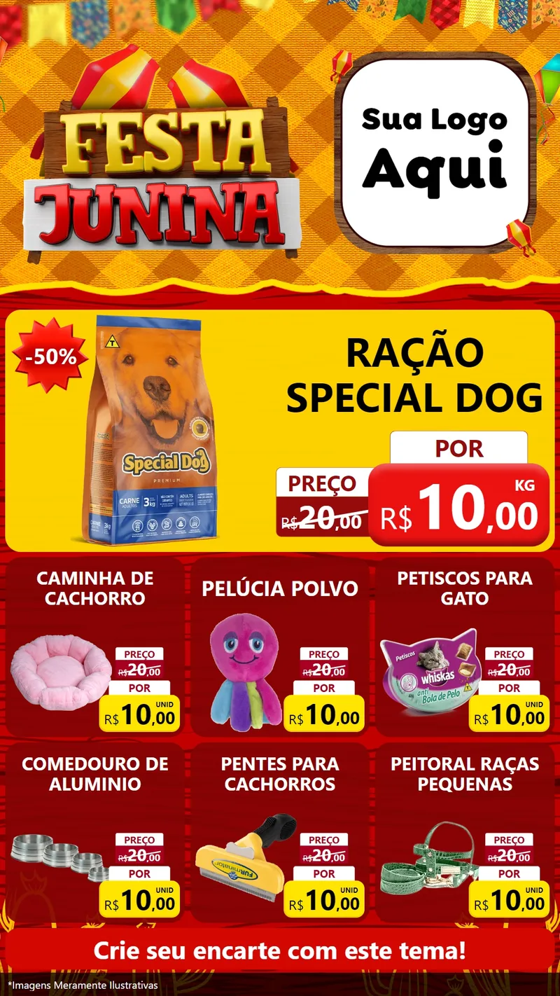 Modelo de Rede Social para Stories com o tema Festa Junina para Pet Shop