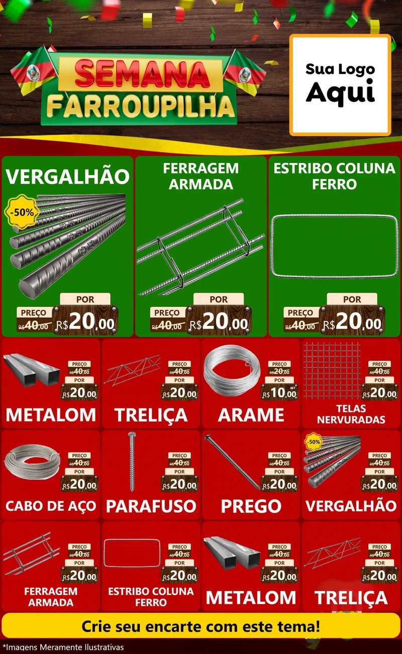 Modelo de Encarte para Encarte Grande com o tema Semana Farroupilha para Ferragens