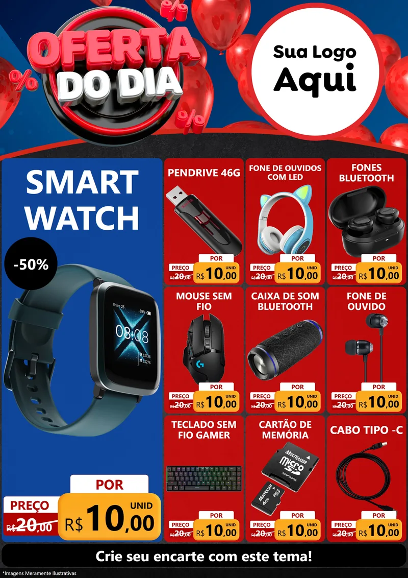 Modelo de Encarte para Encarte A4 Vertical com o tema Oferta do Dia para Informática