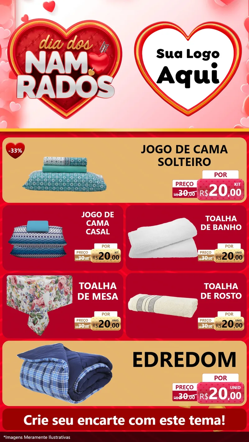 Modelo de TV para TV Vertical com o tema Dia dos Namorados para Cama, Mesa e Banho