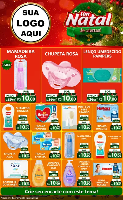 Modelo de Encarte para Encarte Grande com o tema Um Natal de Ofertas para Bebês