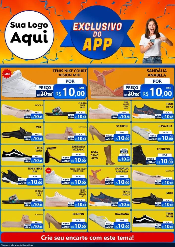 Modelo de Encarte para Encarte A4 Vertical com o tema Exclusivo do Aplicativo para Calçados