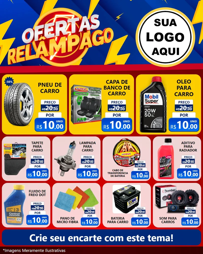 Modelo de Rede Social para Feed Instagram com o tema Ofertas Relâmpago para Auto peças