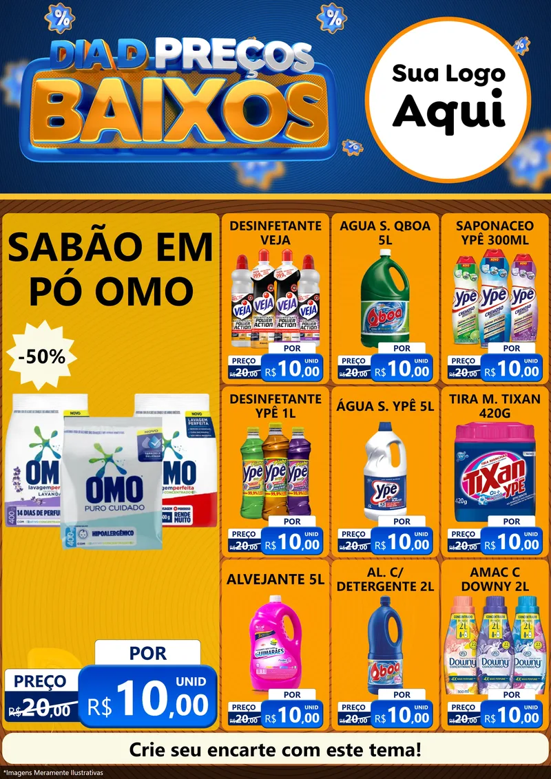Modelo de Encarte para Encarte A4 Vertical com o tema Dia D Preço Baixo para Produtos de Limpeza