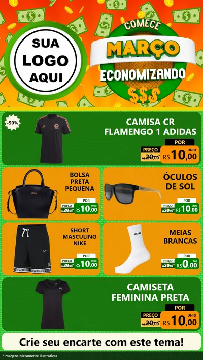 Modelo de TV para TV Vertical com o tema Comece Março Economizando para Roupas e acessórios