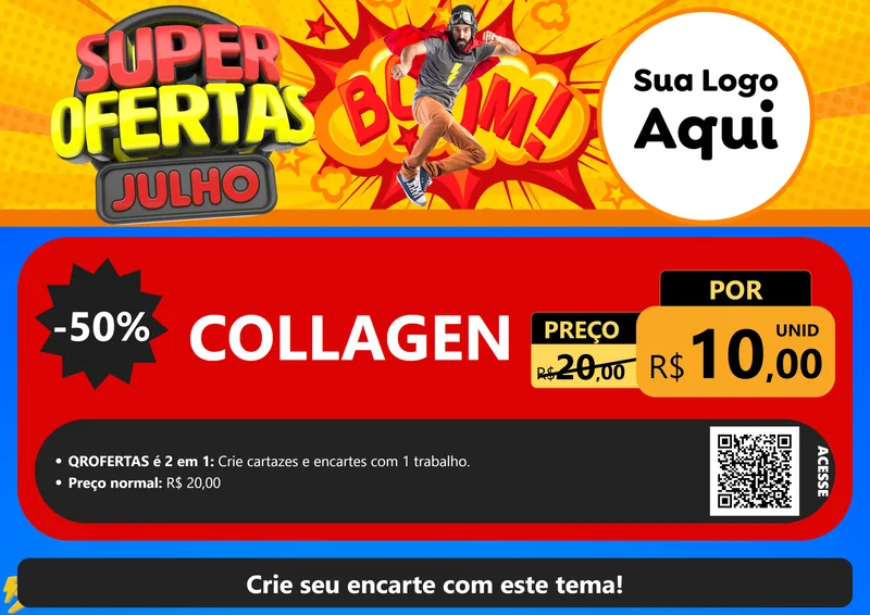 Modelo de Cartaz para Cartaz A4 Horizontal com o tema Super Ofertas Julho para Suplementos alimentares