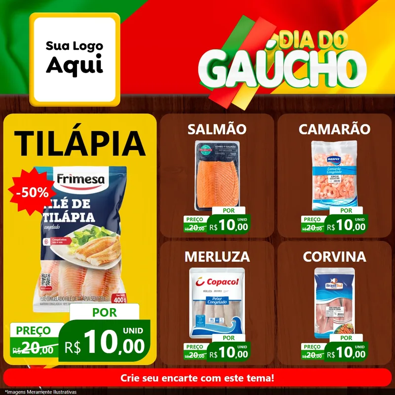 Modelo de Rede Social para Feed Facebook com o tema Dia do Gaúcho para Peixaria
