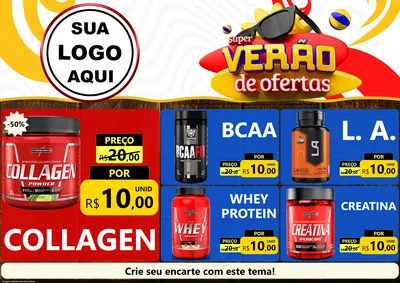 Modelo de Encarte para Encarte A4 Horizontal com o tema Super Verão de Ofertas para Suplementos alimentares
