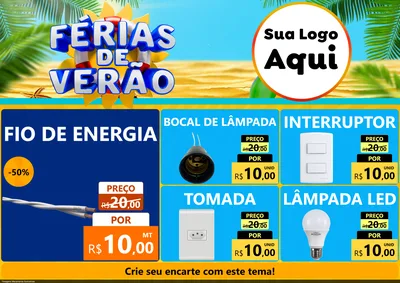 Modelo de Encarte para Encarte A4 Horizontal com o tema Férias de Verão para Materiais Elétricos