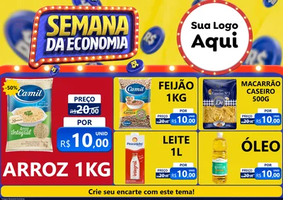 Modelo de Encarte para Encarte A4 Horizontal com o tema Semana da Economia para Supermercado