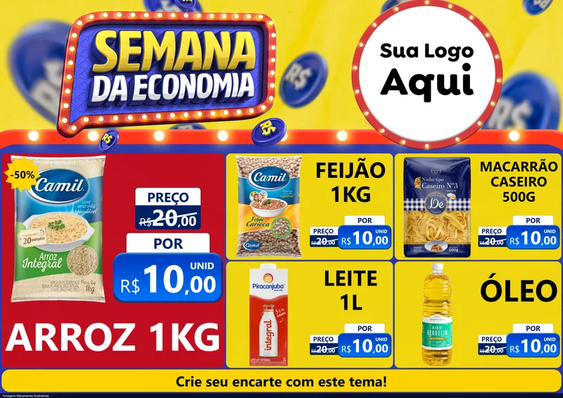 Modelo de Encarte para Encarte A4 Horizontal com o tema Semana da Economia para Supermercado