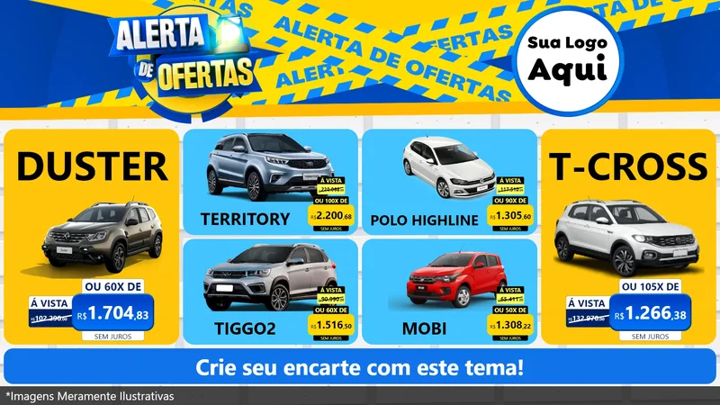 Modelo de TV para TV Horizontal com o tema Alerta de Ofertas para Concessionaria de Carros