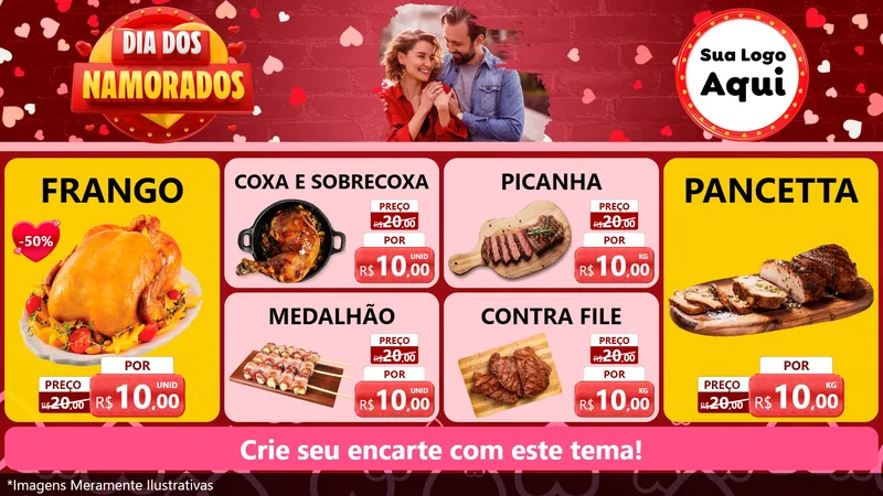 Modelo de TV para TV Horizontal com o tema Dia Dos Namorados para Assados