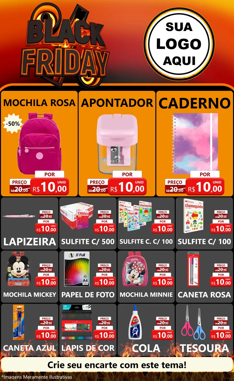 Modelo de Encarte para Encarte Grande com o tema Black Friday para Papelaria