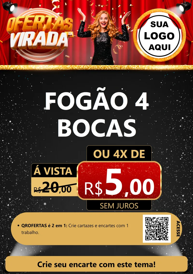 Modelo de Cartaz para Cartaz A4 Vertical com o tema Ofertas da Virada para Móveis e Eletro
