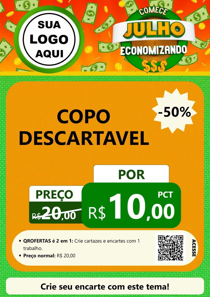 Modelo de Cartaz para Cartaz A4 Vertical com o tema Comece Julho Economizando para Embalagens
