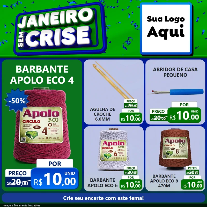 Modelo de Rede Social para Feed Facebook com o tema Janeiro Sem Crise para Armarinho e Aviamentos