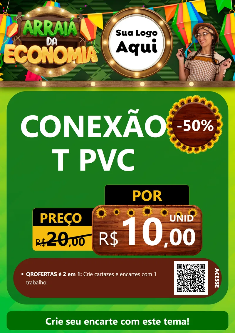 Modelo de Cartaz para Cartaz A4 Vertical com o tema Arraiá de Economia para Tubos e conexões