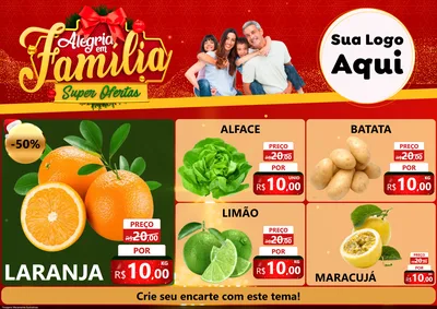 Modelo de Encarte para Encarte A4 Horizontal com o tema Alegria em Família Super Ofertas - Natal para Hortifrúti