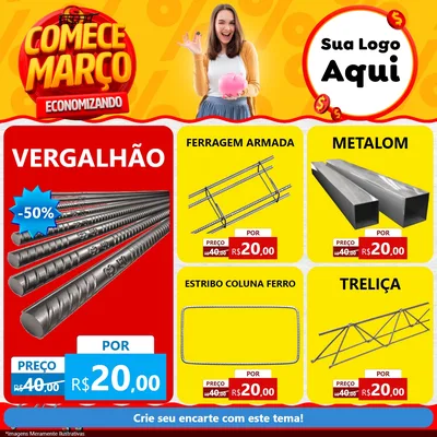 Modelo de Rede Social para Feed Facebook com o tema Comece Março Economizando para Ferragens