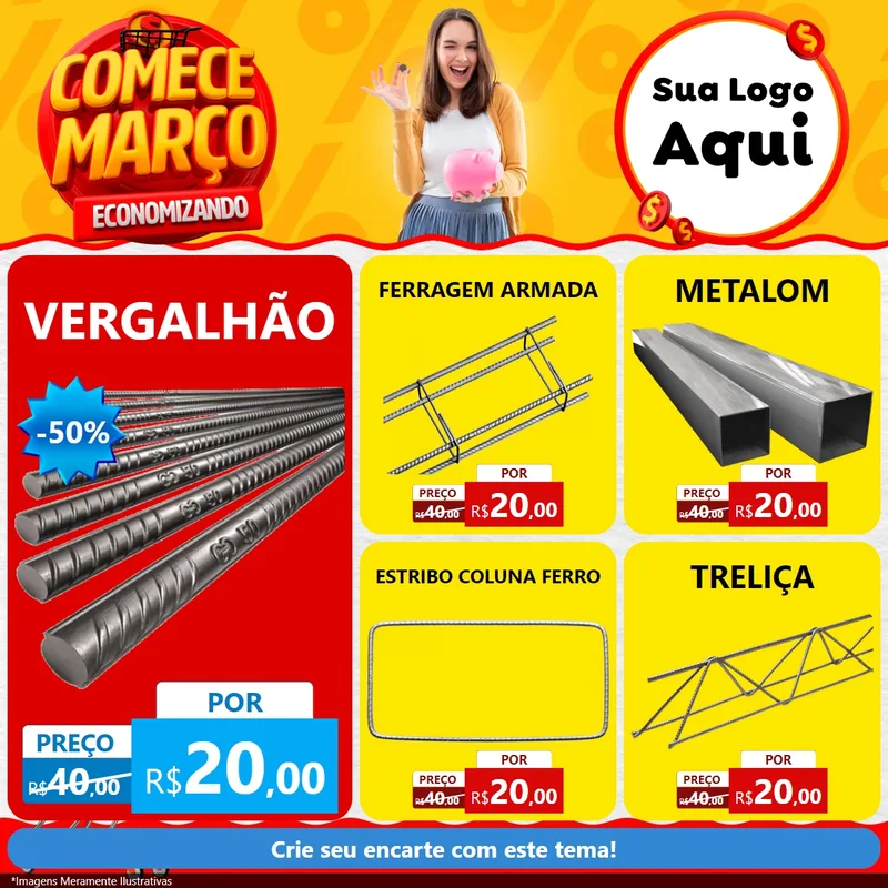 Modelo de Rede Social para Feed Facebook com o tema Comece Março Economizando para Ferragens