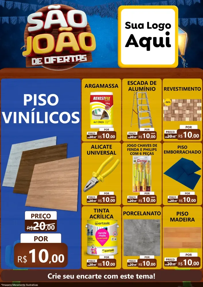 Modelo de Encarte para Encarte A4 Vertical com o tema São João Ofertas Imbatíveis! - Junina para Material para Construção