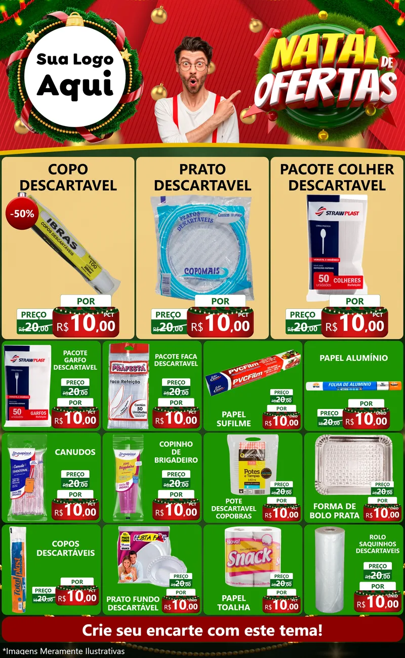 Modelo de Encarte para Encarte Grande com o tema Natal de Ofertas para Embalagens