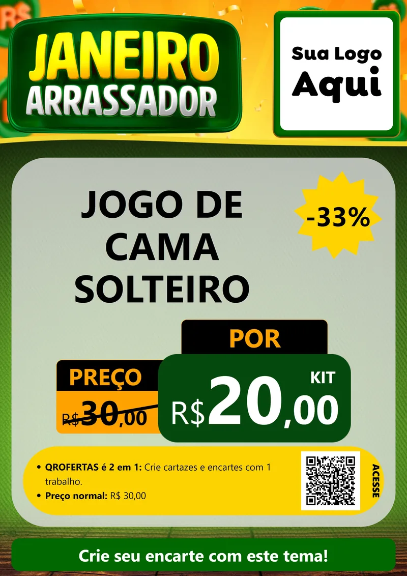 Modelo de Cartaz para Cartaz A4 Vertical com o tema Janeiro Arrasador para Cama, Mesa e Banho