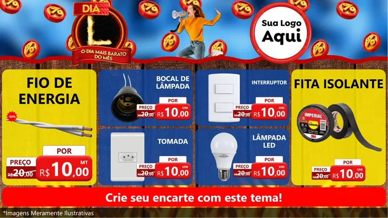 Modelo de TV para TV Horizontal com o tema Dia L - O Dia Mais Barato Do Mês para Materiais Elétricos
