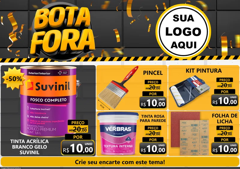 Modelo de Encarte para Encarte A4 Horizontal com o tema Bota Fora para Tintas e Ferramentas
