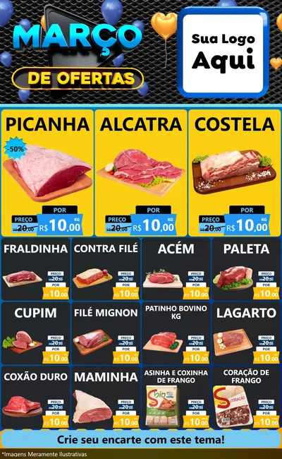Modelo de Encarte para Encarte Grande com o tema Março de Ofertas para Açougue