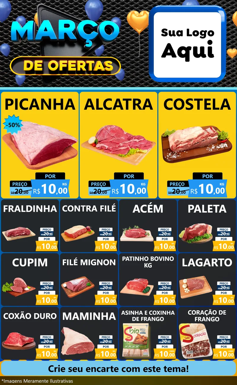 Modelo de Encarte para Encarte Grande com o tema Março de Ofertas para Açougue