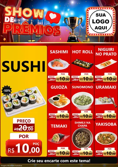 Modelo de Encarte para Encarte A4 Vertical com o tema Show de Prêmios para Comida japonesa