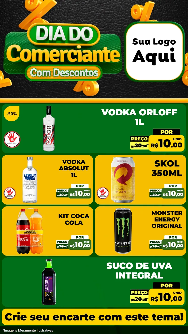 Modelo de TV para TV Vertical com o tema Dia do Comerciante com Descontos para Distribuidora de bebidas