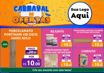 Modelo de Encarte para Encarte A4 Horizontal com o tema Carnaval de Ofertas para Pisos e revestimentos