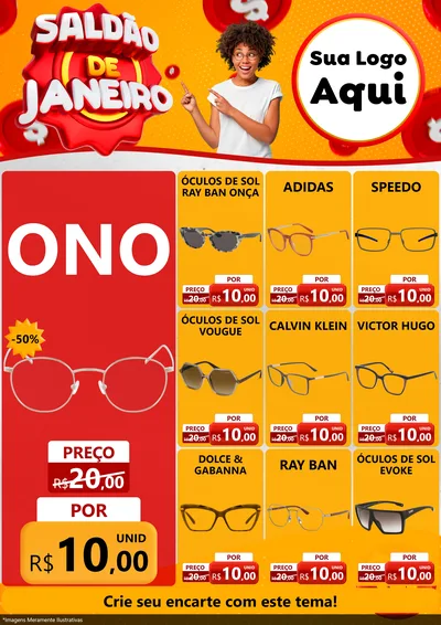 Modelo de Encarte para Encarte A4 Vertical com o tema Saldão de Janeiro para Óticas