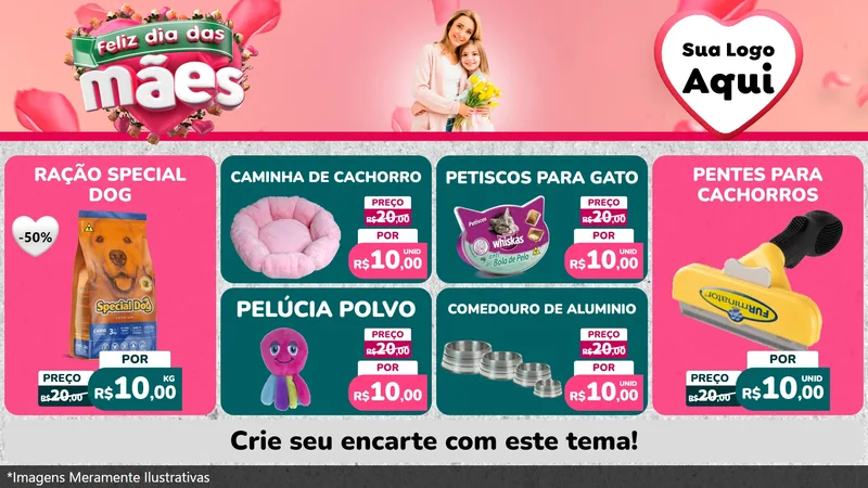 Modelo de TV para TV Horizontal com o tema Feliz Dia das Mães para Pet Shop