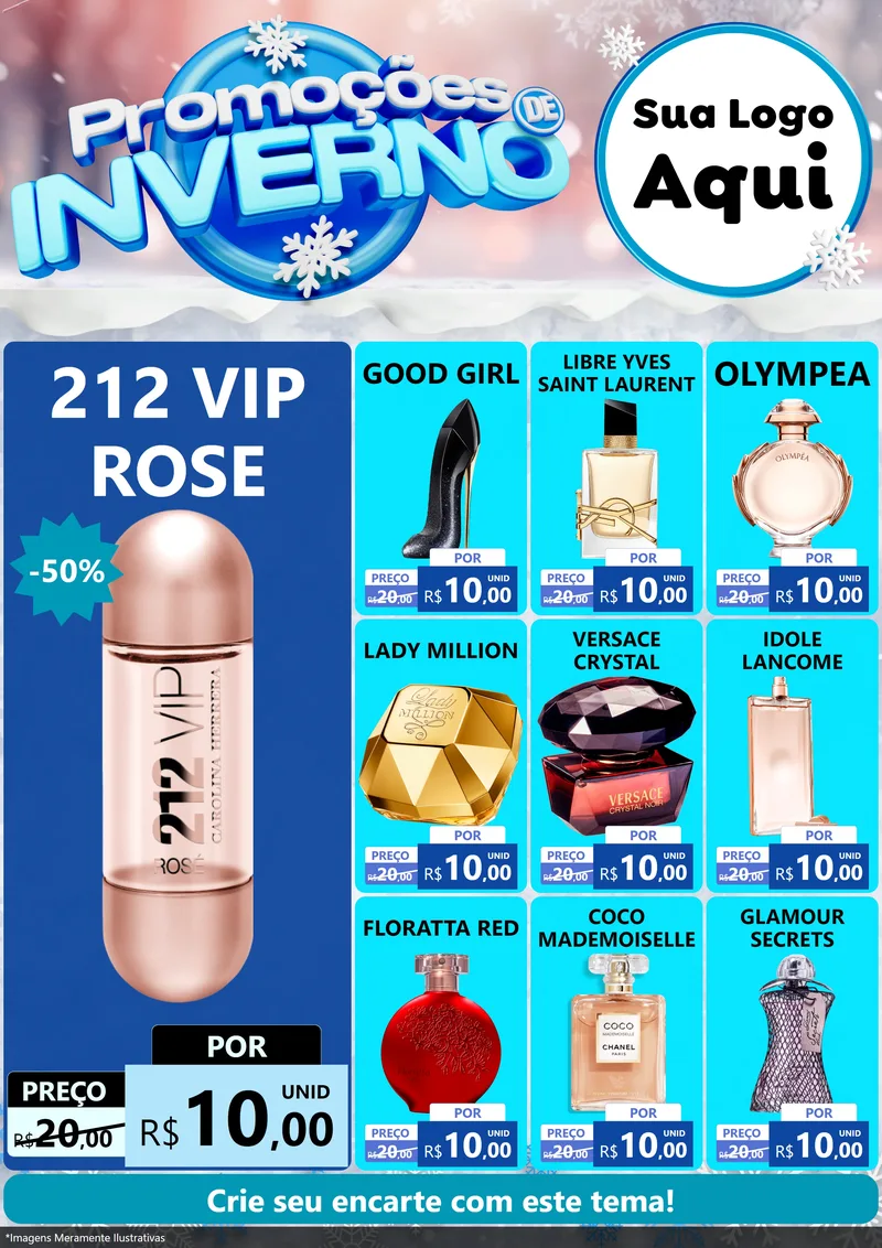 Modelo de Encarte para Encarte A4 Vertical com o tema Promoções de Inverno para Perfumes