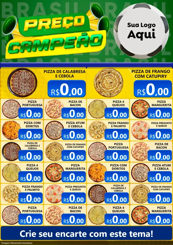 Modelo de Encarte para Encarte A4 Vertical com o tema Preço Campeão - Copa para Pizzaria