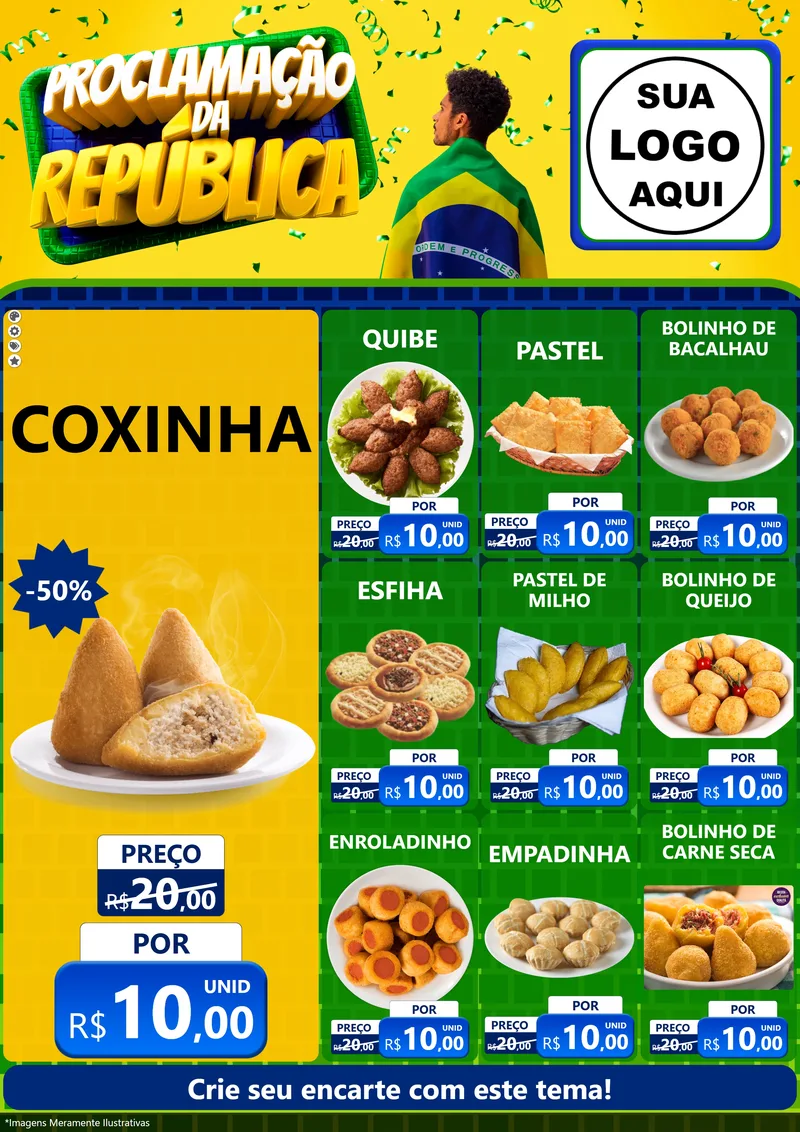 Modelo de Encarte para Encarte A4 Vertical com o tema Proclamação da República para Salgadaria