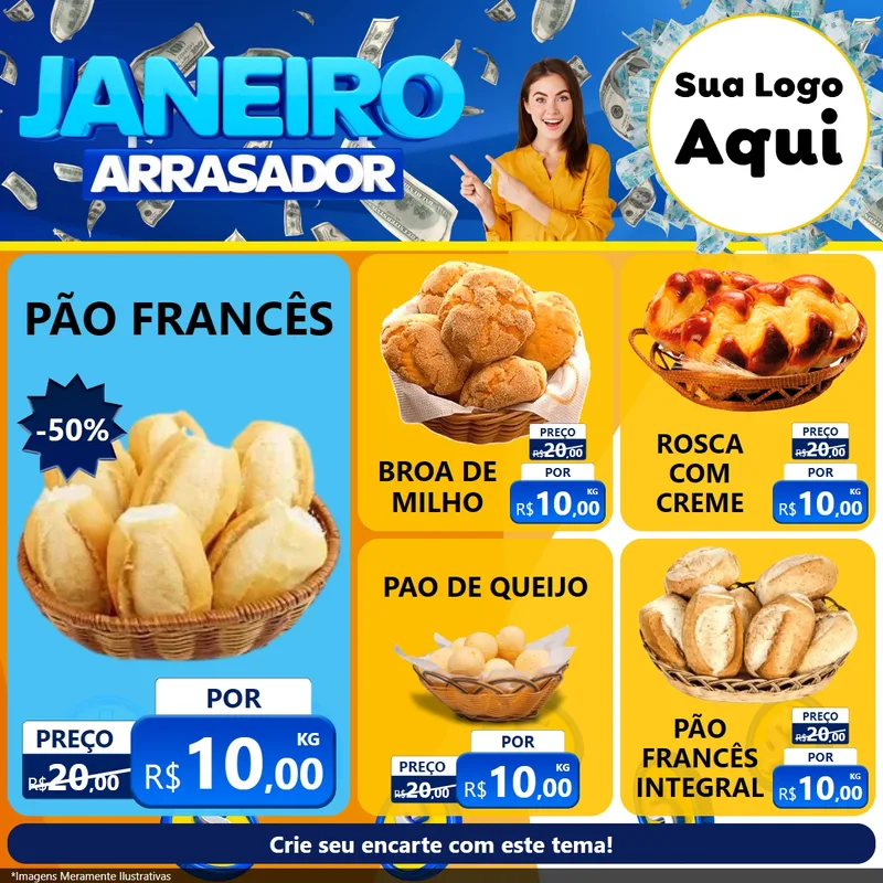 Modelo de Rede Social para Feed Facebook com o tema Janeiro Arrasador para Padaria