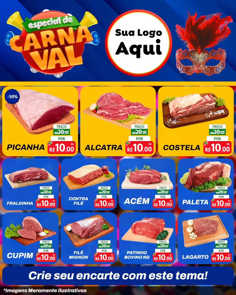 Modelo de Rede Social para Feed Instagram com o tema Especial de Carnaval para Açougue