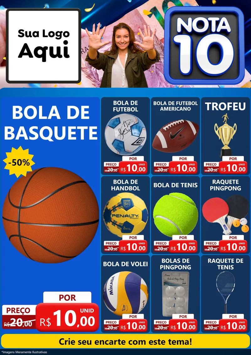 Modelo de Encarte para Encarte A4 Vertical com o tema Nota 10 para Artigos Esportivos