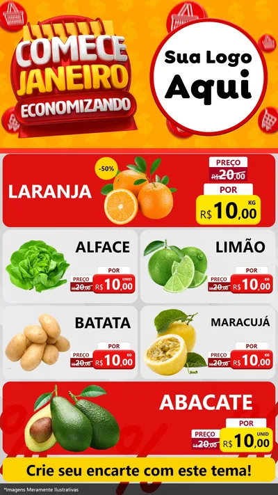 Modelo de TV para TV Vertical com o tema Comece Janeiro Economizando para Hortifrúti