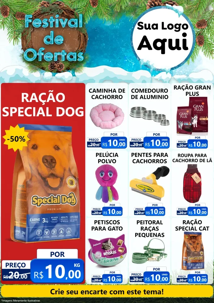 Modelo de Encarte para Encarte A4 Vertical com o tema Festival de Ofertas - Inverno para Pet Shop