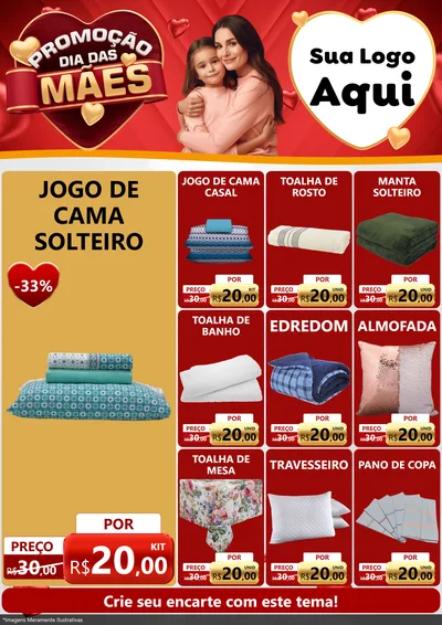 Modelo de Encarte para Encarte A4 Vertical com o tema Promoção Dia das Mães para Cama, Mesa e Banho