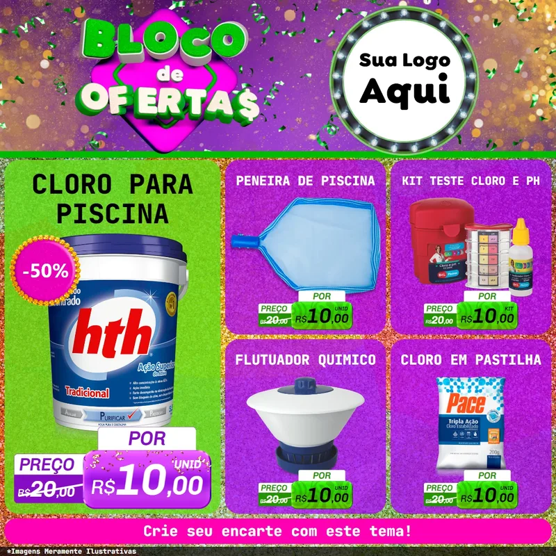 Modelo de Rede Social para Feed Facebook com o tema Bloco de Ofertas para Produtos para Piscina